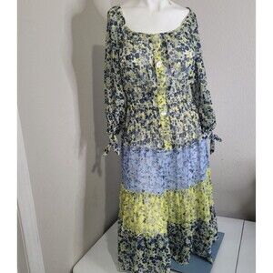 Fig & Flower Medium dress patchwork faux button boho hippie peasant prairie